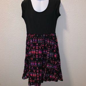 GB Girls Sleeveless Black Dress with Pink Pattern